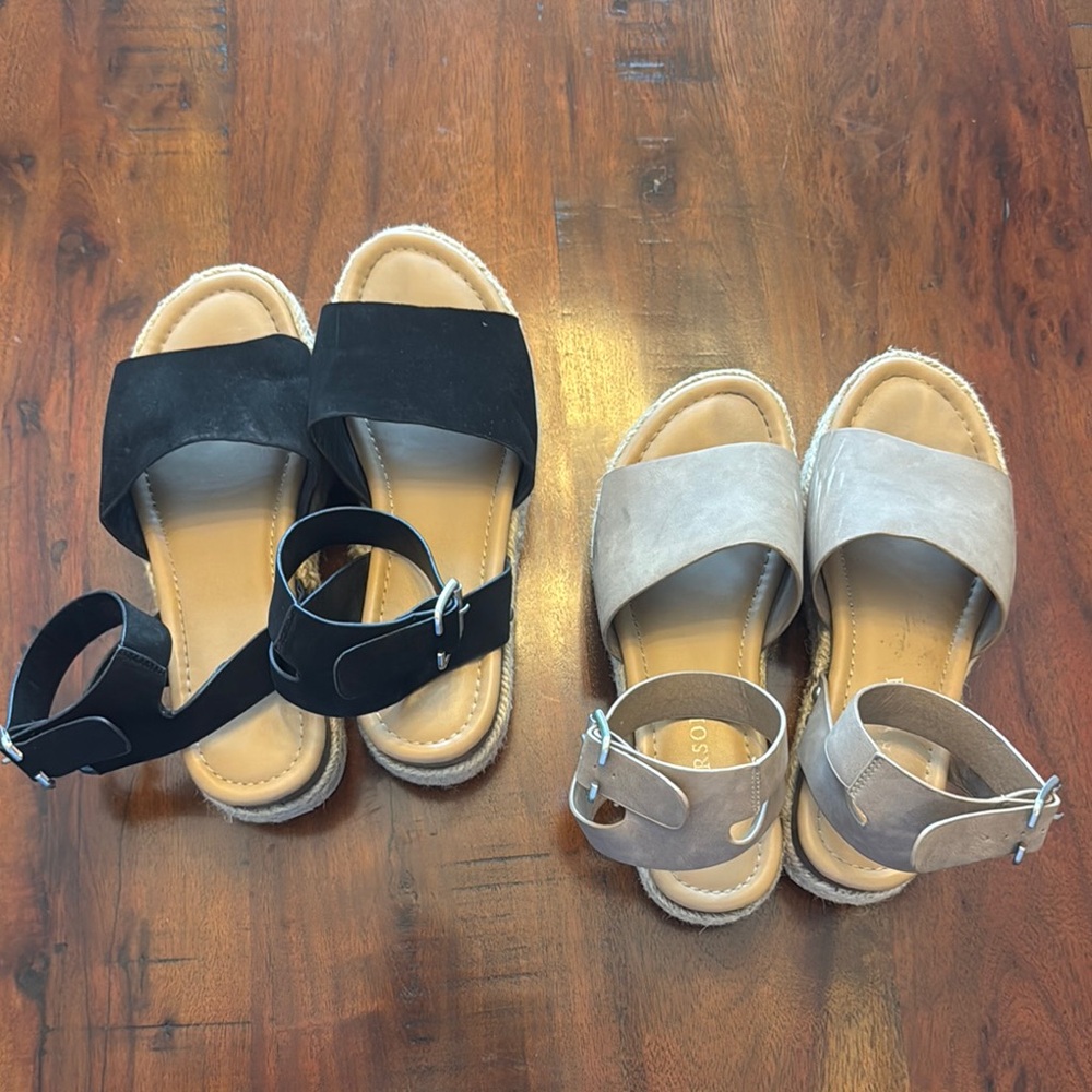 Versona Black and Tan Sandals with Ankle Straps